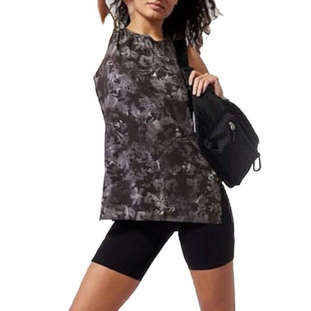 Athleta Zephyr Refined Tank Size Small Black Gray Floral Yoga Fitness Top